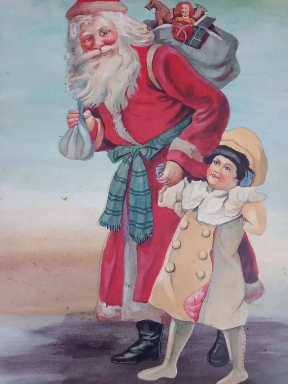 Vintage Tin Christmas Sign St. Nicholas Toy Co 1894 Santa Victorian Reproduction